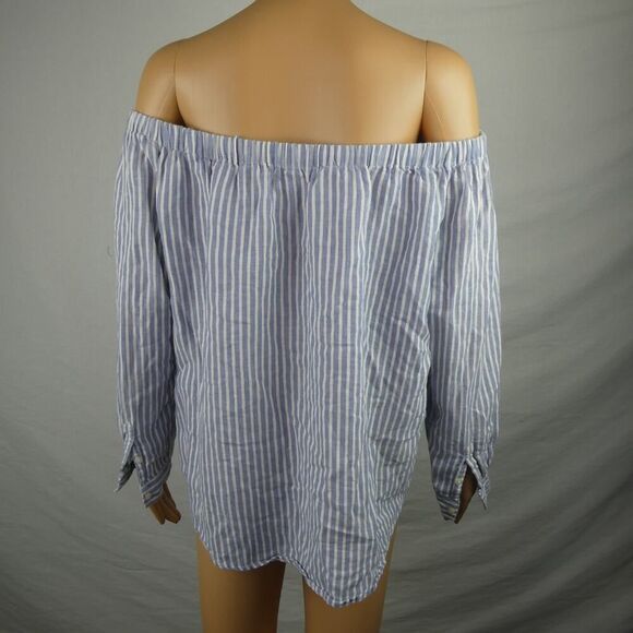 Trovata Birds of Paradise Striped Off the Shoulder Button Front Blouse Large - Picture 7 of 7